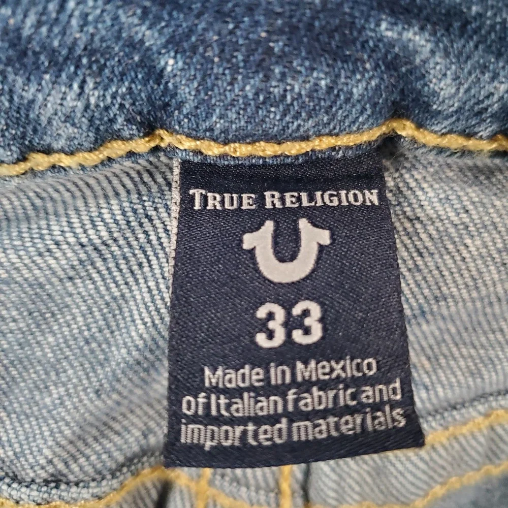True Religion Jeans Mens 33x33 Ricky Relaxed Straight Blue Flap Stretch